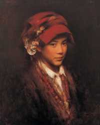 张利（首都） 2005年作 戴红头帕的藏女